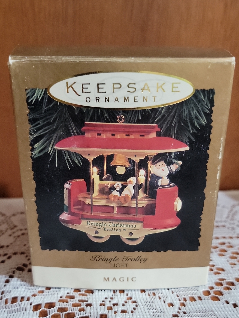 1994 Hallmark Kringle Trolley Light - Red and Gold Holiday Ornament